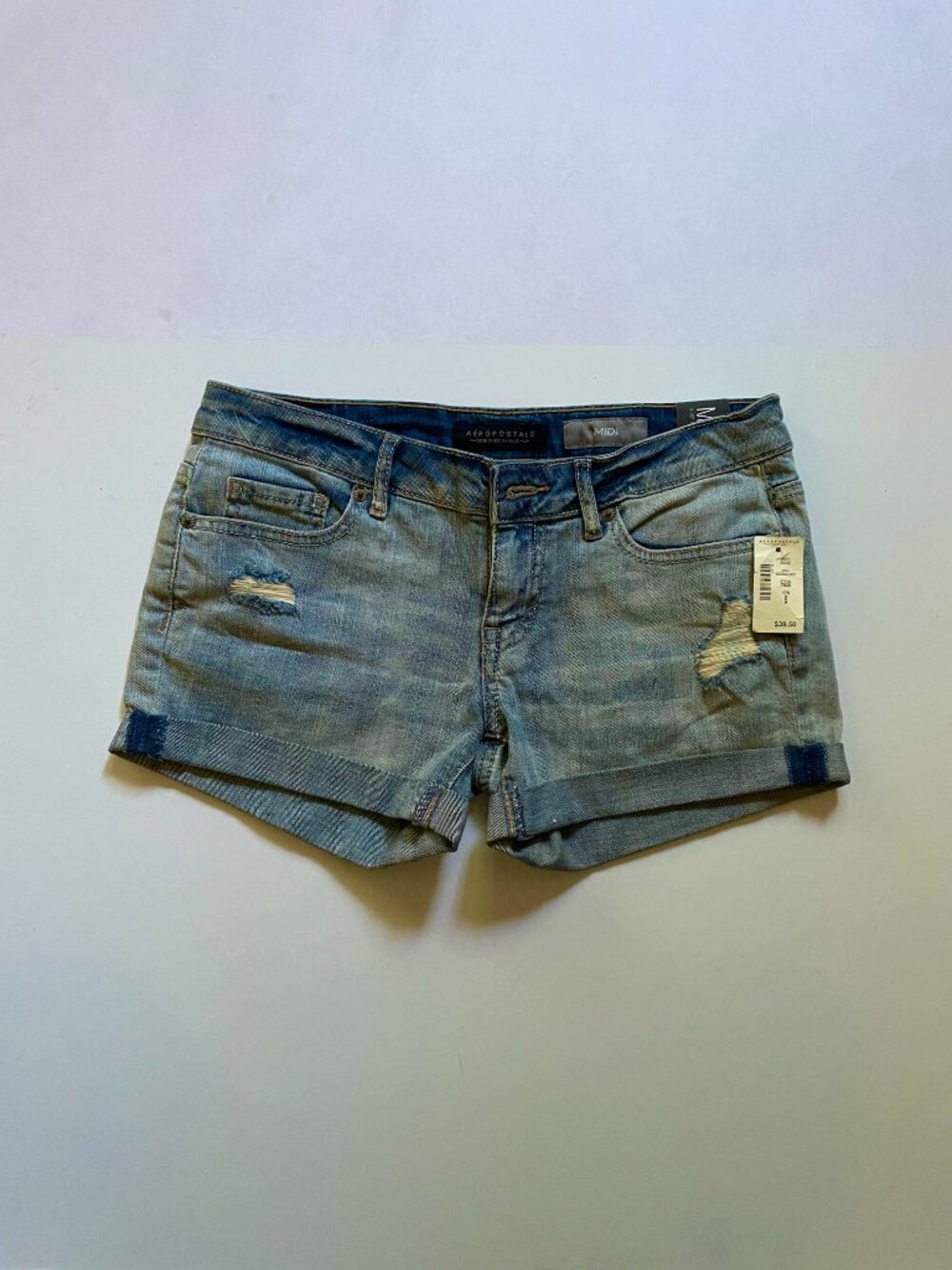 MIDI. Denim Five pocket shorts, Ripped vintage washed finish shorts